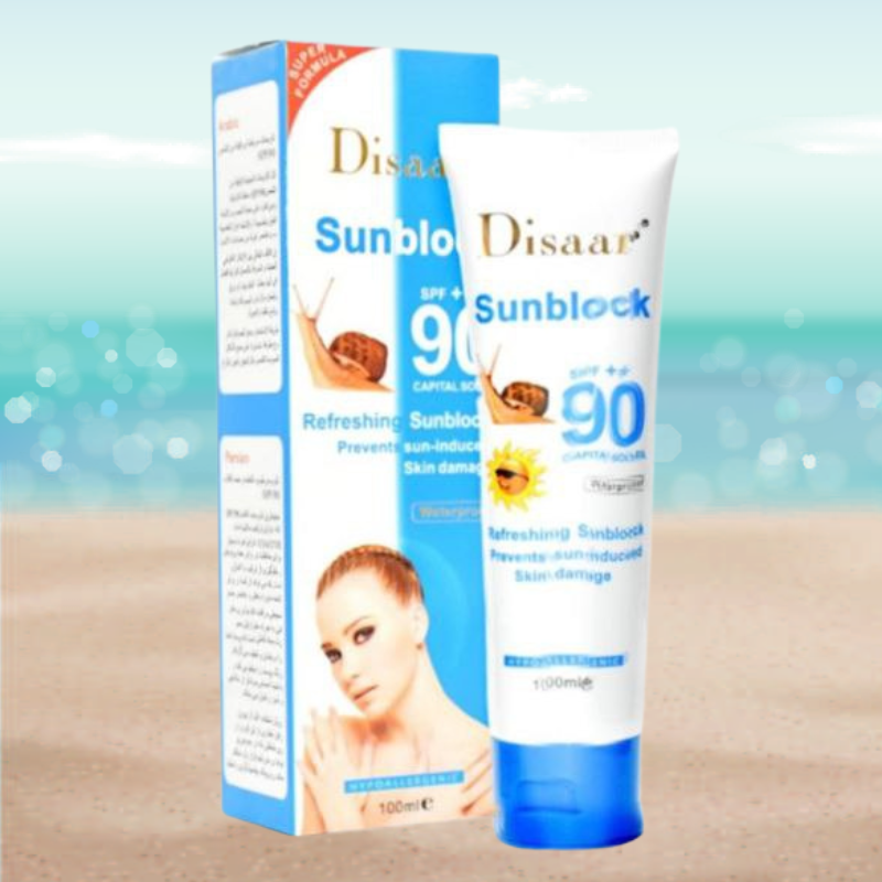 BLOQUEADOR SOLAR 4 EN 1. SPF90. DISAAR. BABA DE CARACOL. 100ML. WATERPROOF