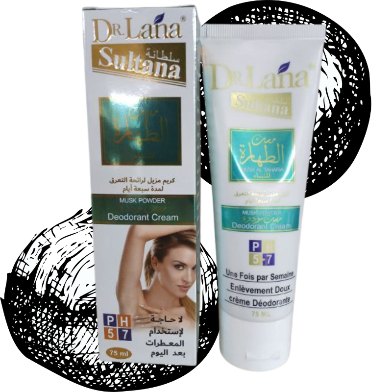 Desodorante en Crema “Polvo de Almizcle” – Sultana by Dr. Lana Un desodorante en crema de textura ultraligera que combina la delicada sensación de un talco con el poder neutralizante del almizcle. Formulado para ofrecer hasta 48 horas de protección sin alcohol, sin sales de aluminio y sin parabenos, cuida la piel y deja un acabado suave y sin residuos. Características principales Formato: tarro de 75 ml con espátula dosificadora para una aplicación higiénica y precisa. Protección: neutraliza activamente el mal olor y regula la humedad hasta 2 días. Textura: crema-polvo híbrida, se funde al contacto liberando un suave velo en polvo. Pieles sensibles: libre de irritantes, dermatológicamente testado y apto tras la depilación. Ingredientes clave Almidón de tapioca y polvo de arroz: absorben la humedad y aportan sensación de talco. Magnesio, óxido de zinc y silicatos naturales: controlan el sudor sin bloquear la transpiración. Manteca de karité y aceite de semilla de uva: nutren y refuerzan la barrera cutánea. Bicarbonato de sodio: combate bacterias responsables del olor. Fragancia “Polvo de Almizcle”: nota empolvada, amaderada y ligeramente floral para un aroma discreto y envolvente. Modo de empleo Con la espátula, extrae una pequeña cantidad de crema. Aplica masajeando suavemente sobre axilas limpias y secas. Espera unos segundos antes de vestirte; se integra sin dejar marca. Reaplica tras la ducha o cuando necesites un refuerzo extra. Precauciones Realiza prueba de tolerancia en antebrazo si tienes la piel muy reactiva. Evita el contacto con mucosas y zonas irritadas. Mantén el tarro bien cerrado y alejado de la luz directa.