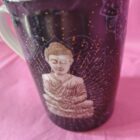 TAZA BUDA AZUL PAGODA DORADA. CON REJILLA DE ACERO