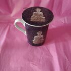 TAZA BUDA AZUL PAGODA DORADA. CON REJILLA DE ACERO