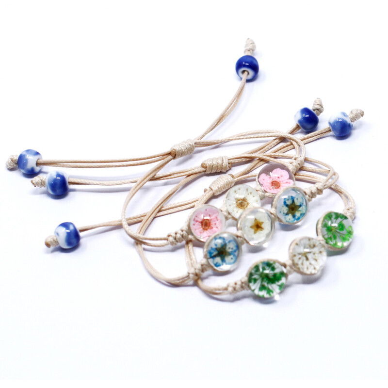 Pulsera Flores Prensadas.3 flores. Orgonita. Varios modelos.