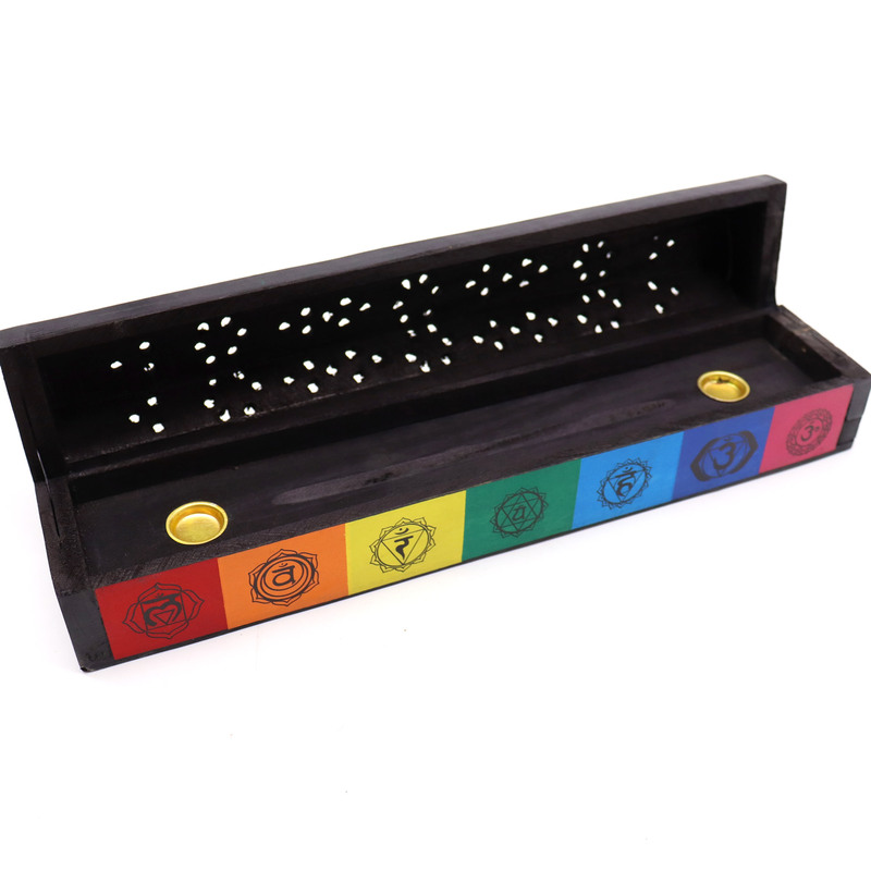 Caja Quemador de Incienso 7 chakras. Incensario horizontal 30x6x6 (cm)