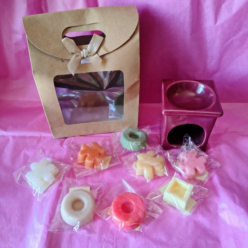 KIT DEGUSTACION. 8 PEDACITOS DE AROMA INDIVIDUALES CON QUEMADOR DE CERAMICA. AROMABITS. WAS MELTS