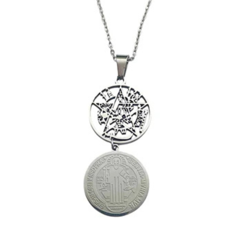 Collar Acero Tetragramaton San Benito Cadena 40+5 Cms. Doble protección