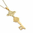 Collar Acero Dorado Nudo De Bruja Llave San Benito Cadena 40+5 Cms Doble protección