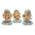 Juego 3 Figura Ganesha En Resina 11 Cms Aprox VER OIR CALLAR TOCADO AZUL