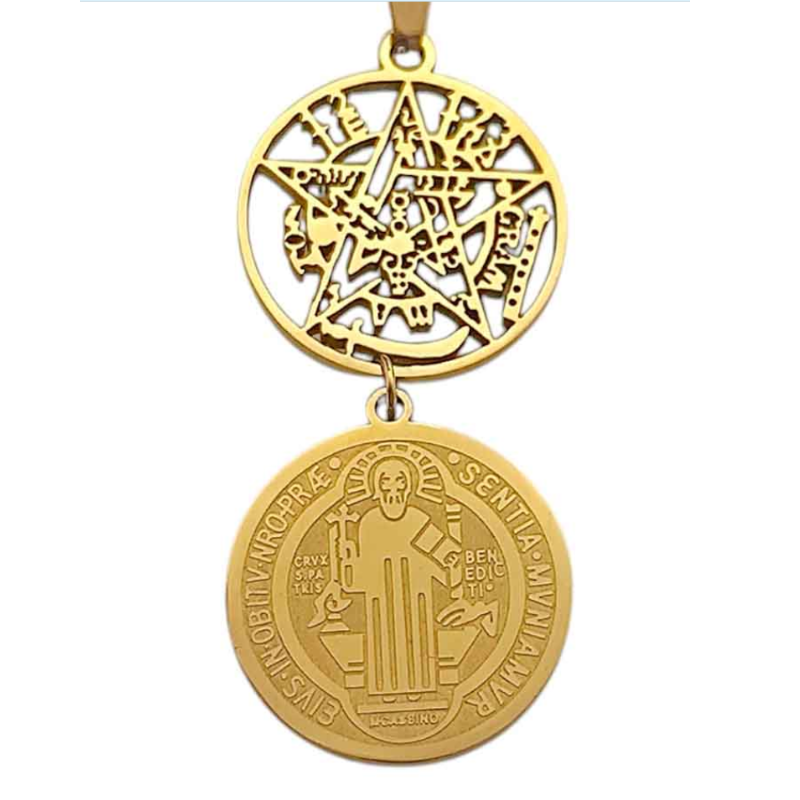 Collar Acero Tetragramaton Dorado San Benito Cadena 40+5 Cms. Doble protección