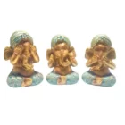 Juego 3 Figura Ganesha En Resina 11 Cms Aprox VER OIR CALLAR TOCADO AZUL