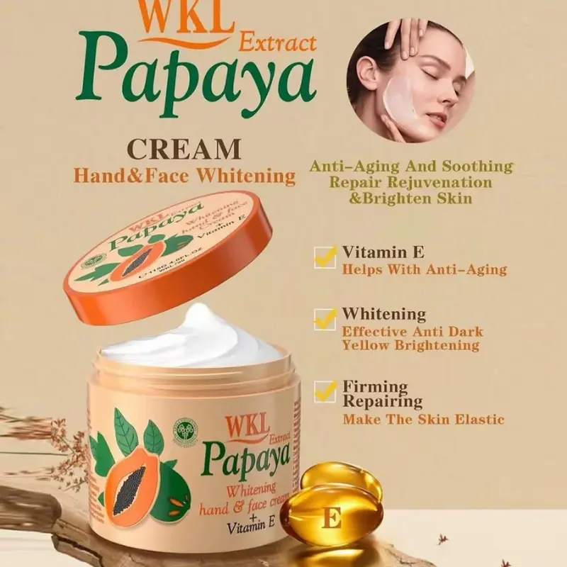 CREMA DE MANOS Y CORPORAL BLANQUEADORA CON PAPAYA BIO Y VITAMINA E. WKL