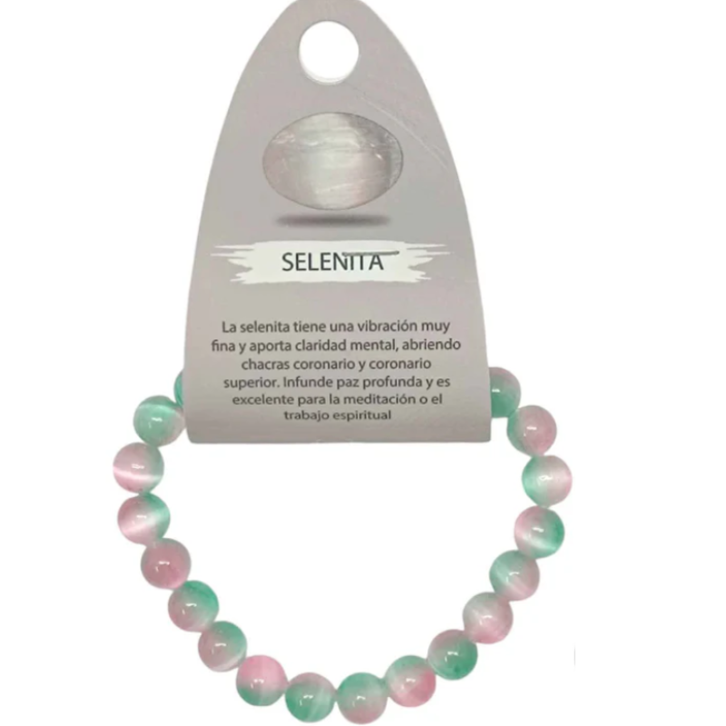 Pulsera Pulsera Piedra Selenita Bicolor 8 mm VERDE Y ROSA
