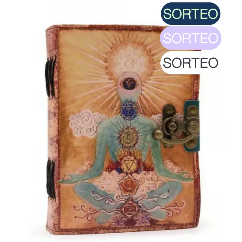 SORTEO CUADERNO GRIMORIO de Cuero Buda 7 Chakras. HOJAS DE PAPIRO