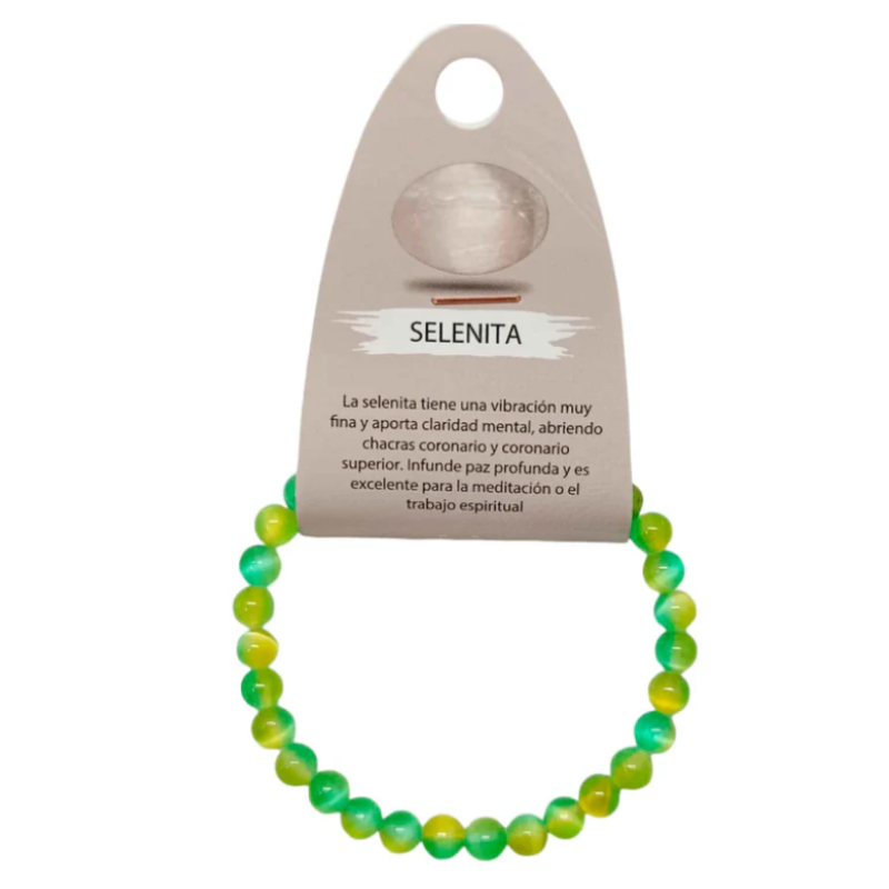 Pulsera Piedra Natural Selenita 6 mm BICOLOR. AMARILLO Y VERDE