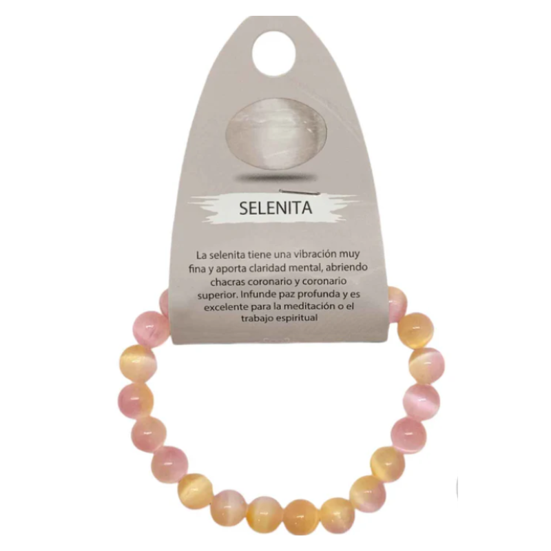 Pulsera Pulsera Piedra Selenita Bicolor 8 mm ROSA Y ÁMBAR