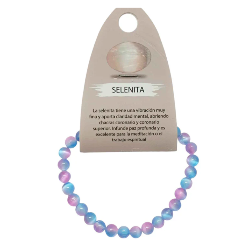 Pulsera Piedra Natural Selenita 6 mm BICOLOR. MORADA Y AZUL