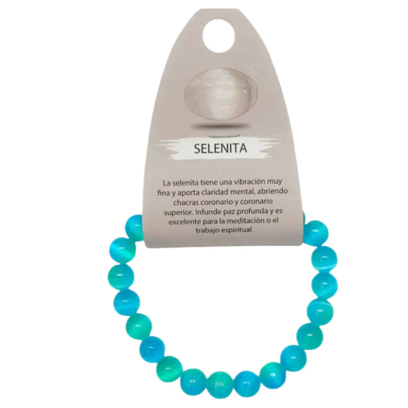 Pulsera Pulsera Piedra Selenita Bicolor 8 mm AZUL Y VERDE