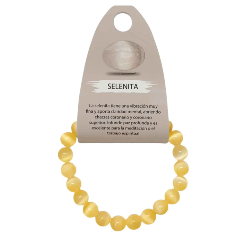 Pulsera Piedra Selenita Color 8 mm ÁMBAR