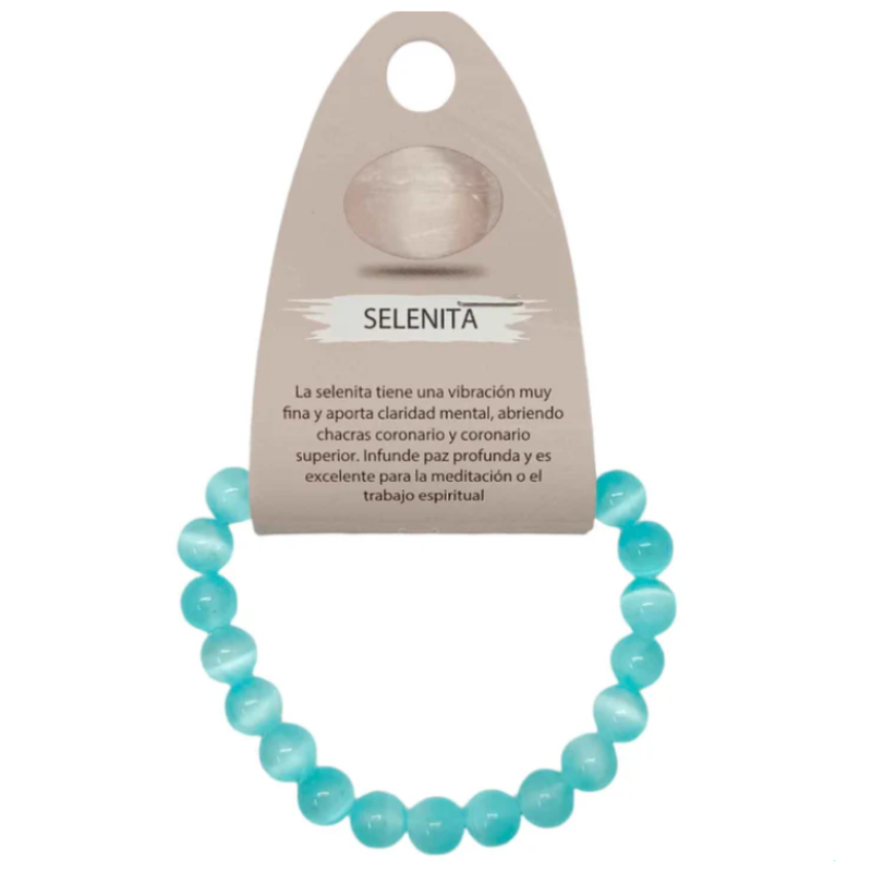Pulsera Piedra Selenita Color 8 mm VERDE AGUA