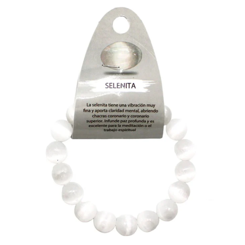 Pulsera Piedra Natural Selenita 11 mm. BLANCO NATURAL