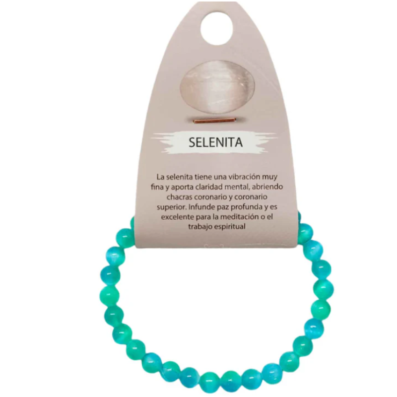 Pulsera Piedra Natural Selenita 6 mm BICOLOR. AZUL Y VERDE