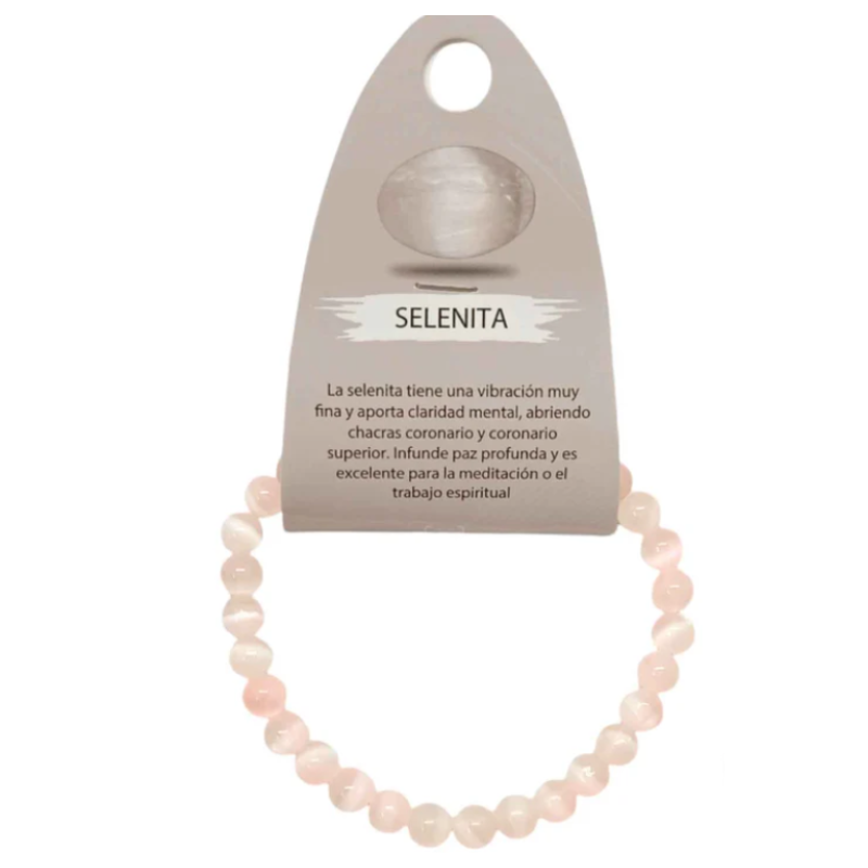 Pulsera Piedra Natural Selenita 6 mm BICOLOR. SALMON Y ROSA