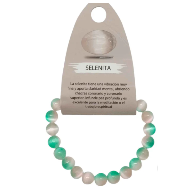 Pulsera Pulsera Piedra Selenita Bicolor 8 mm ROSA Y VERDE