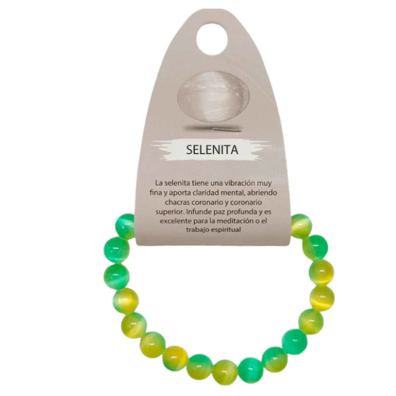 Pulsera Pulsera Piedra Selenita Bicolor 8 mm AMARILLO Y VERDE