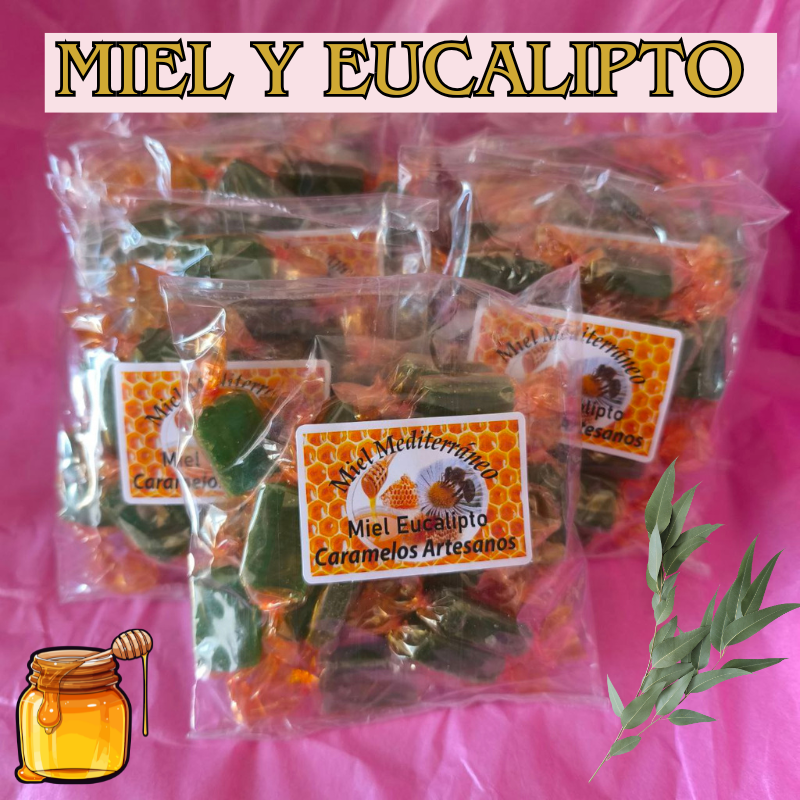 CARAMELOS ARTESANALES MIEL NATURAL Y EUCALIPTO. MIEL MEDITERRÁNEA. 100 GR