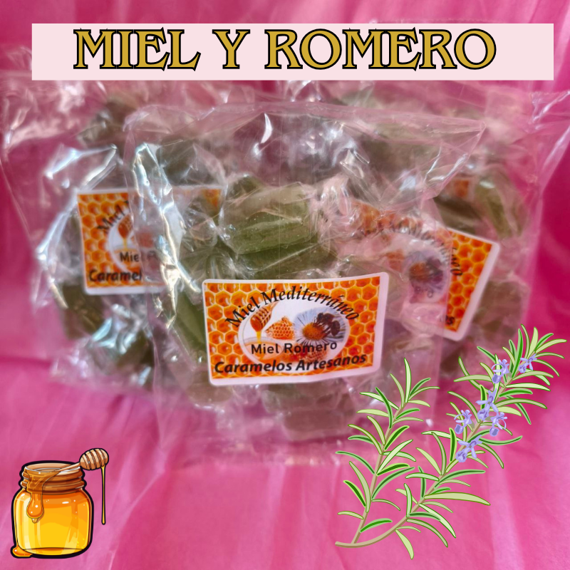 CARAMELOS ARTESANALES MIEL NATURAL Y ROMERO. MIEL MEDITERRÁNEA. 100 GR