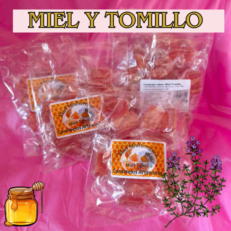 CARAMELOS ARTESANALES MIEL NATURAL Y TOMILLO. MIEL MEDITERRÁNEA. 100 GR