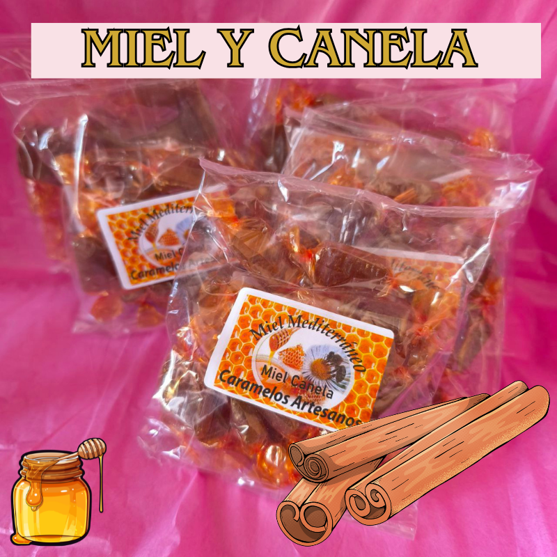 CARAMELOS ARTESANALES MIEL NATURAL Y CANELA. MIEL MEDITERRÁNEA. 100 GR