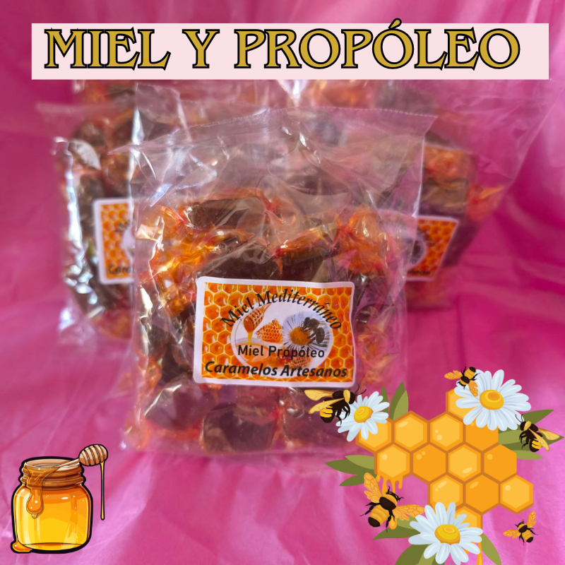 CARAMELOS ARTESANALES MIEL NATURAL Y PROPÓLEO. MIEL MEDITERRÁNEA. 100 GR