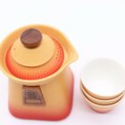 Set de tetera y tres tazas Templo Naranja Tierra