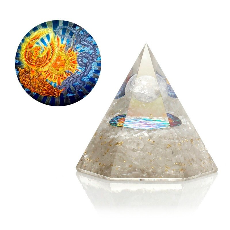 Pirámide orgonita octogonal CUARZO CRISTAL. BASE 8CM