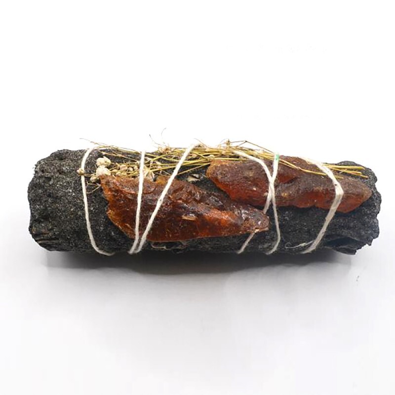 RITUAL SAHUMERIO ATADITO Salvia blanca, rebozado copal negro y ámbar 10 cm atado
