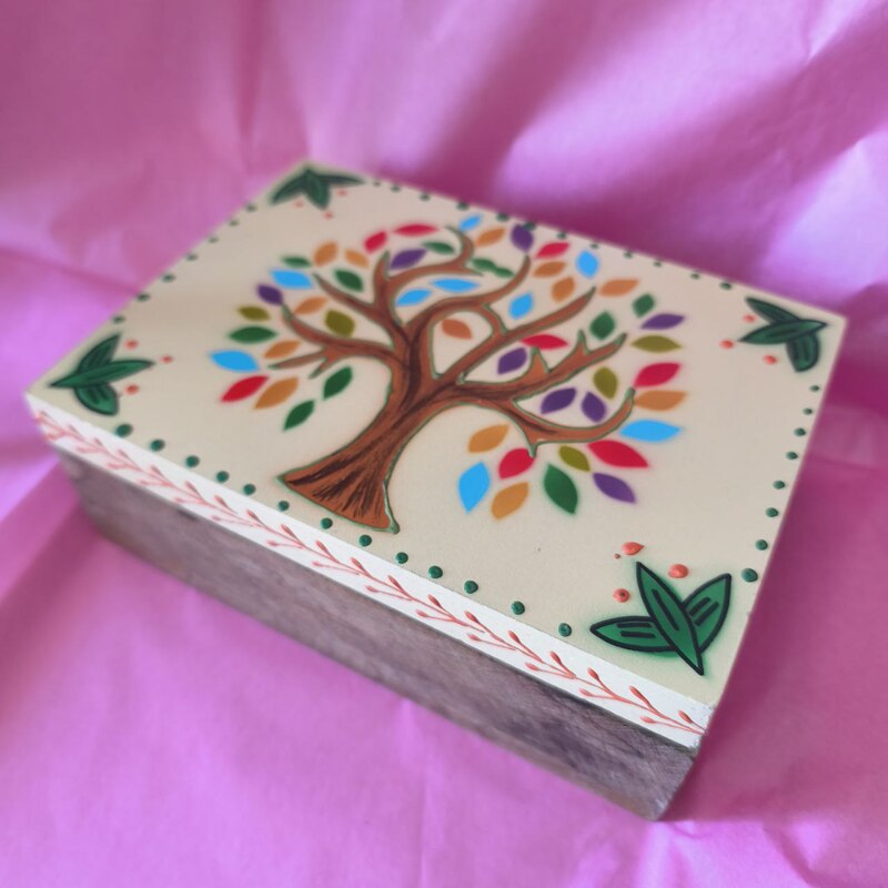 CAJA GRANDE ÁRBOL DE LA VIDA PINTADA A MANO