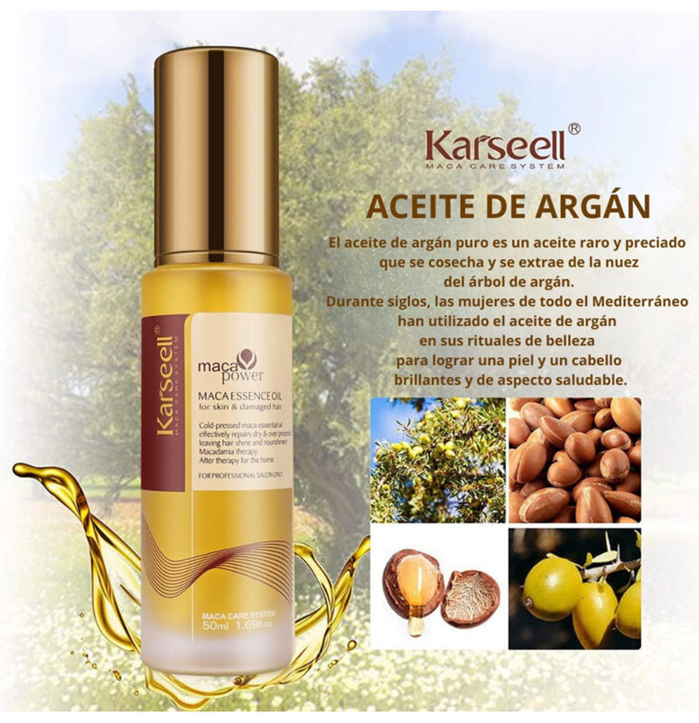 Serum Capilar de Aceite de Argán Marroquí, para Cabello, Piel y Uñas, Prensado en Frío, Queratina, Cabello Seco y Dañado de Karseell 50 ML