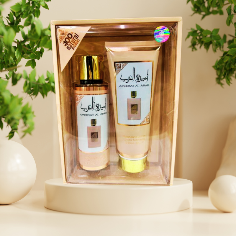Pack AMEERAT AL ARAB ROSA bruma corporal/capilar 250ML y crema corporal 236ML. PRINCESAS ROSAS