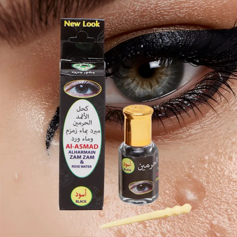 Eyeliner khol kajal. CON AGUA DE ZAM ZAM Y AGUA DE ROSAS AI-ASMAD ALHARMAIN. Delineador y salud ocular. BLACK