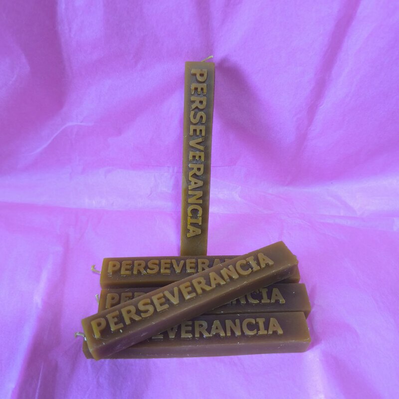 VELA MIEL INTENCIONADA PERSEVERANCIA. MACIZA MIEL NATURAL 14X2CM