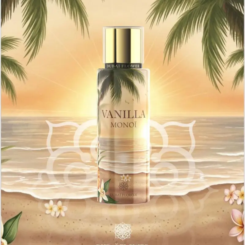 Bruma VAINILLA MONOI. Cuerpo y pelo 250 ml. BODY MIST HAIR. DUBAI FLOWERS. MONOï