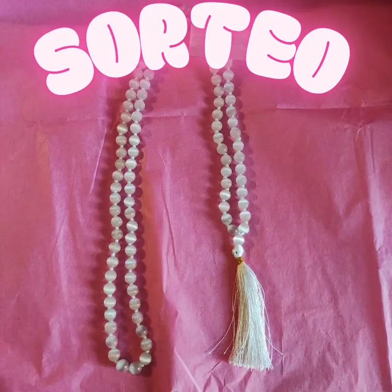 SORTEO COLLAR JAPA MALA NUDADO DE 95 CM CON 108 CUENTAS DE SELENITA EN 8 MM Y BORLA DE 7 CM
