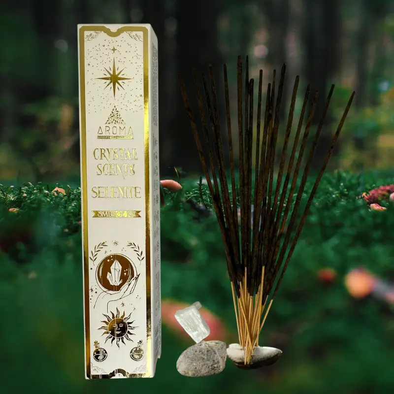 VARILLAS DE INCIENSO CRISTAL AROMA. SELENITA. Limpieza profunda, claridad mental y luz protectora