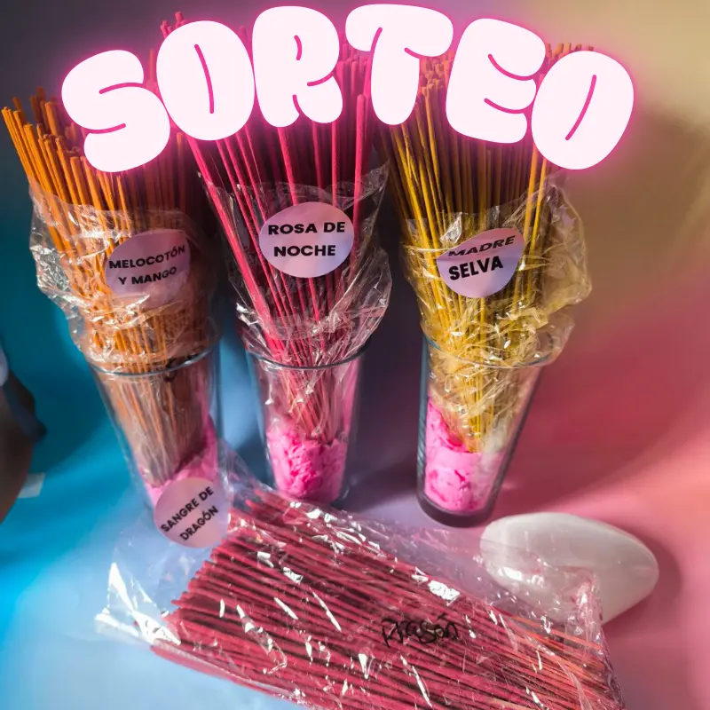 SORTEO 120 VARILLAS GRANEL DE ROSA MEDIANOCHE, MADRE SELVA, SANDRE DE DRAGON Y MELOCOTON Y MANGO