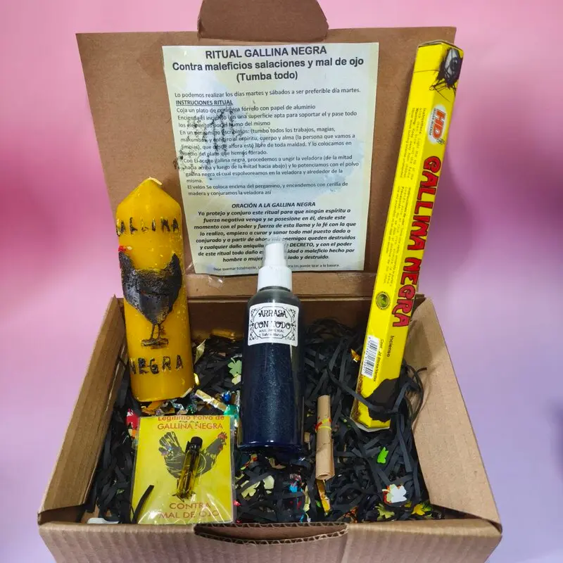 KIT RITUAL GALLINA NEGRA. COMPLETO CON GUÍA Y ORACIÓN. Ritual Trabajo completo de corte, limpieza y ruptura energética