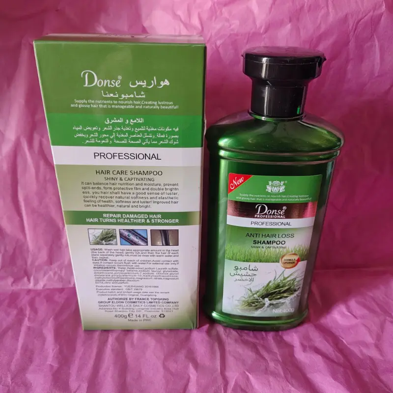 CHAMPÚ CAÑAMO VERDE Y MENTA. REPARADOR, PUNTAS ABIERTAS, ANTICAÍDA, ELASTICIDAD Y BRILLO Donse 400GR