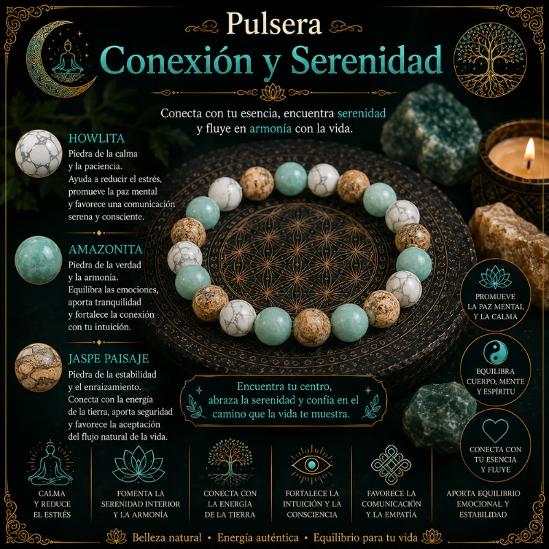 Pulsera Conexión y Serenidad | Howlita, Amazonita y Jaspe Paisaje
