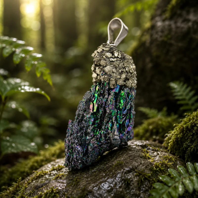 Colgante de Tamarita Arcoíris con Pirita Natural
