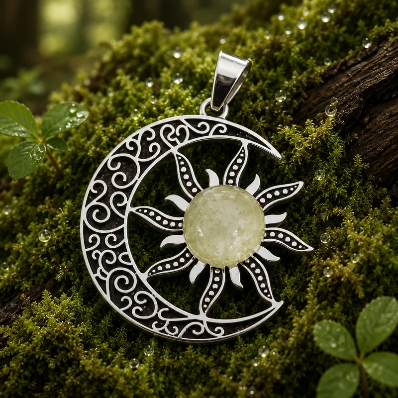 olgante Sol y Luna de Acero Inoxidable con Piedra Natural de 10 mm | 32 × 30 mm | Varias opciones disponibles