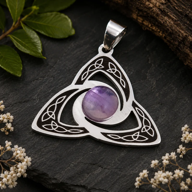 Colgante Triquetra con Piedra Natural de 8 mm | Acero Inoxidable | Varias opciones disponibles