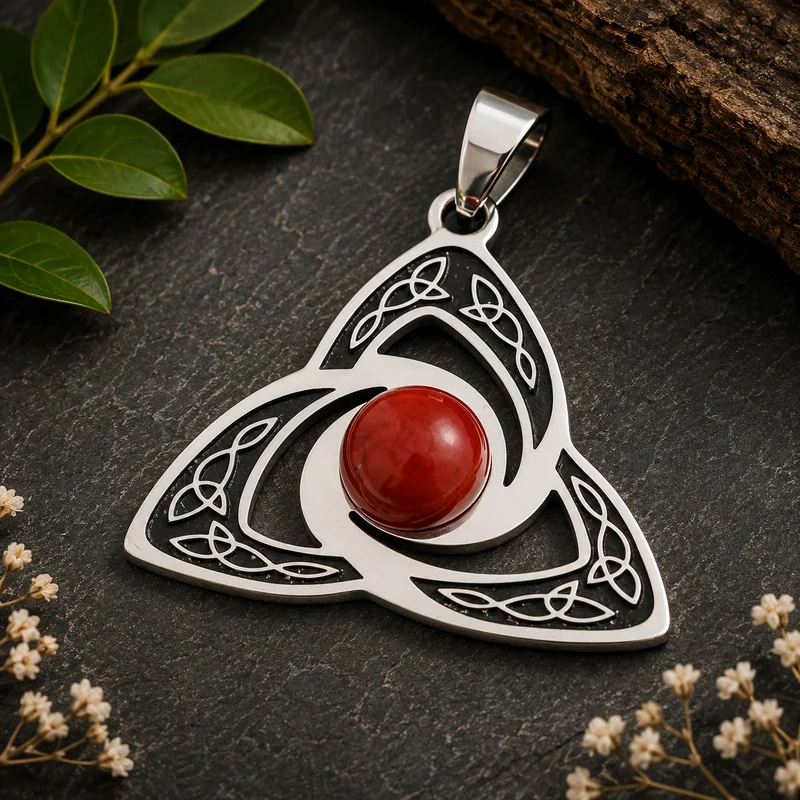 Colgante Triquetra con Piedra Natural de 8 mm | Acero Inoxidable | Varias opciones disponibles